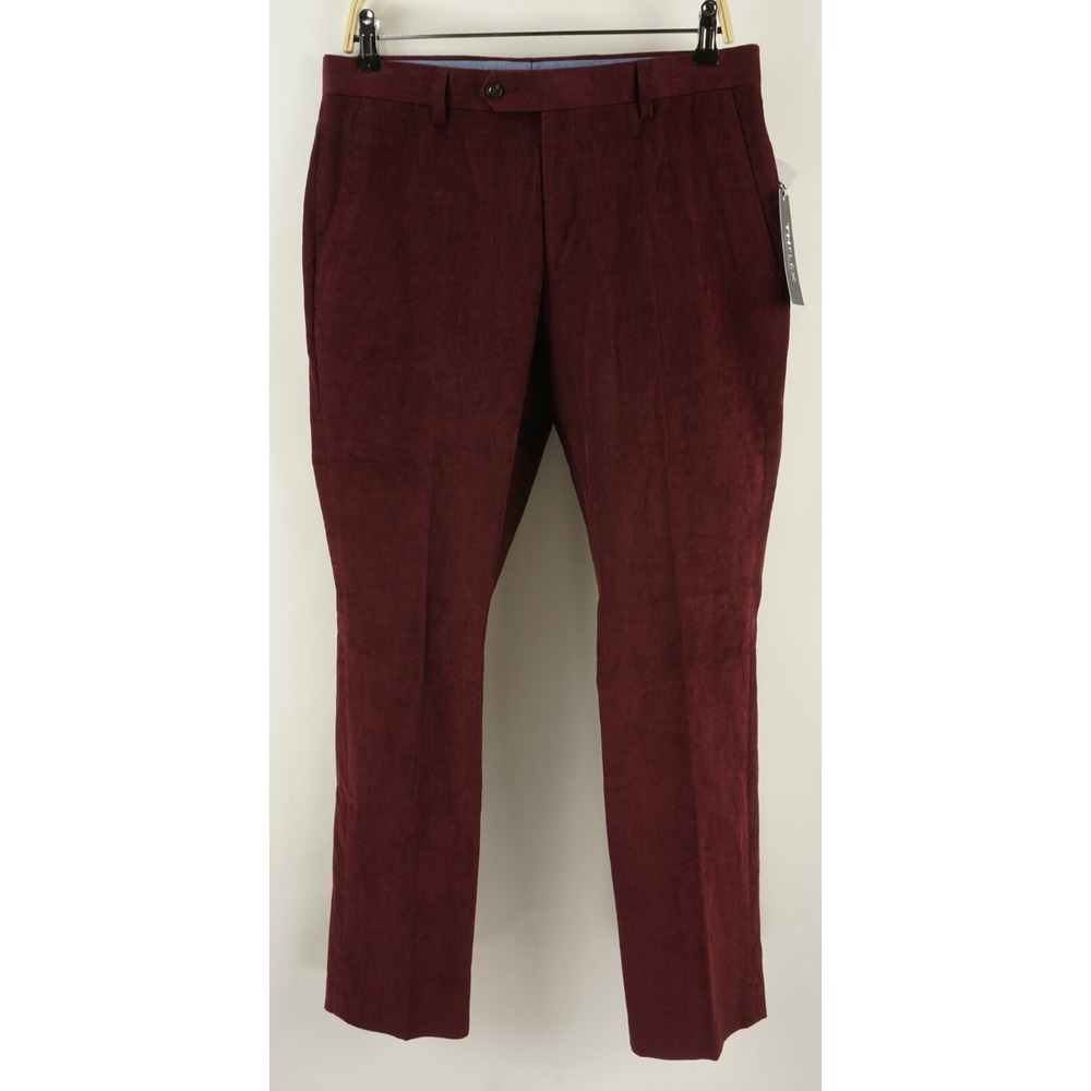 New Tommy Hilfiger Hall Mens 31 x 32 Modern-Fit Burgundy Stretch Corduroy Pants